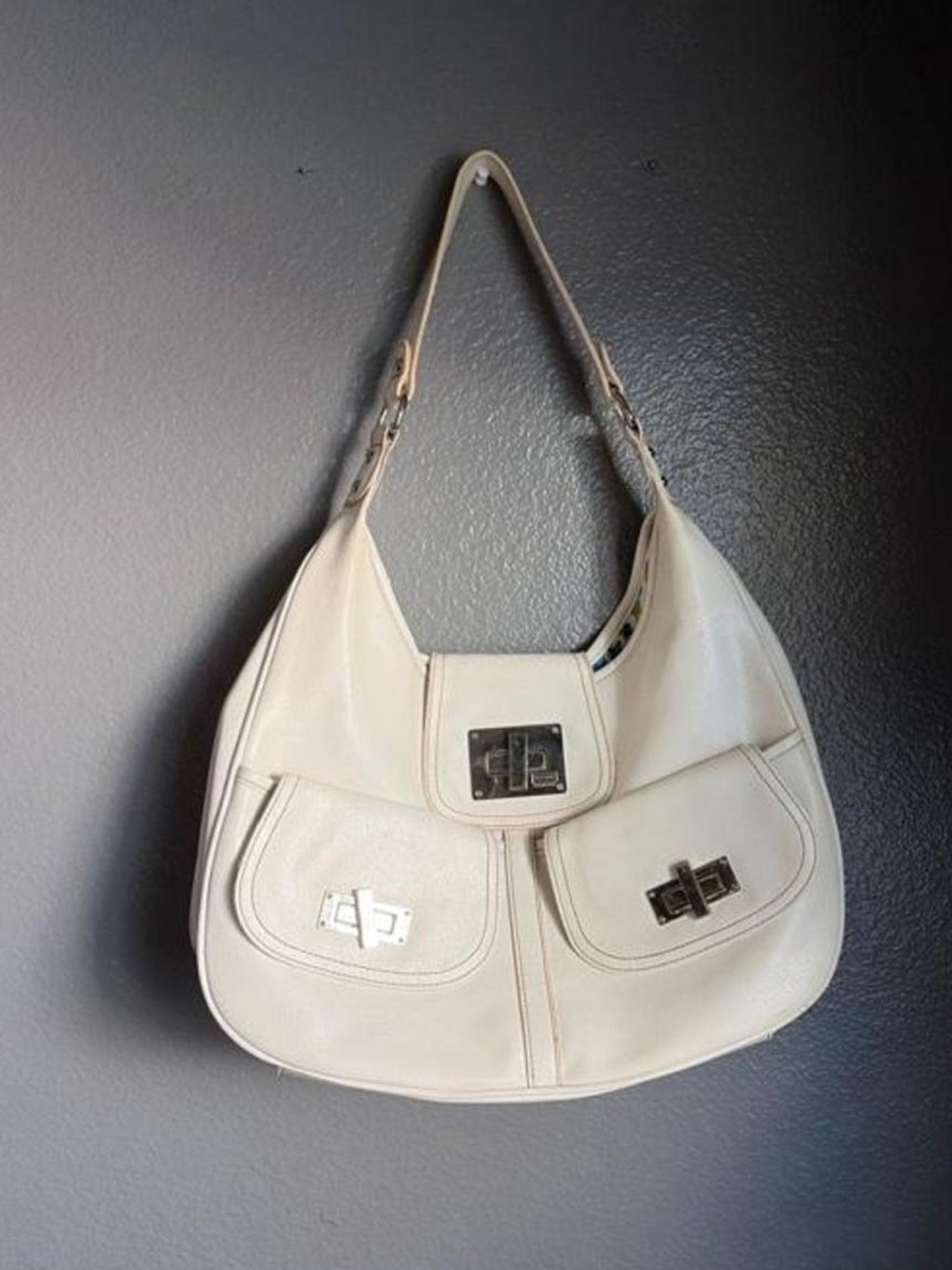 Merona Cream Leather Hobo Shoulder Bag